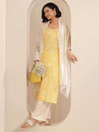 Libas Floral Printed V-Neck Kurta With Palazzo And Dupatta