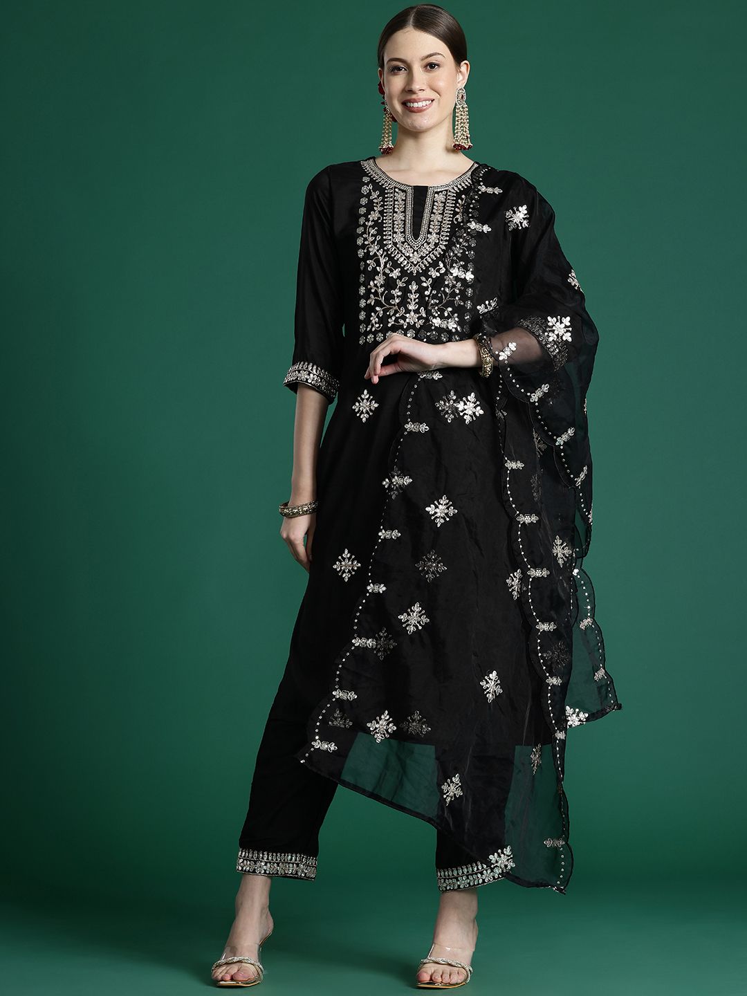 Indo Era Ethnic Motifs Embroidered Gotta Patti Kurta With Trousers & Dupatta