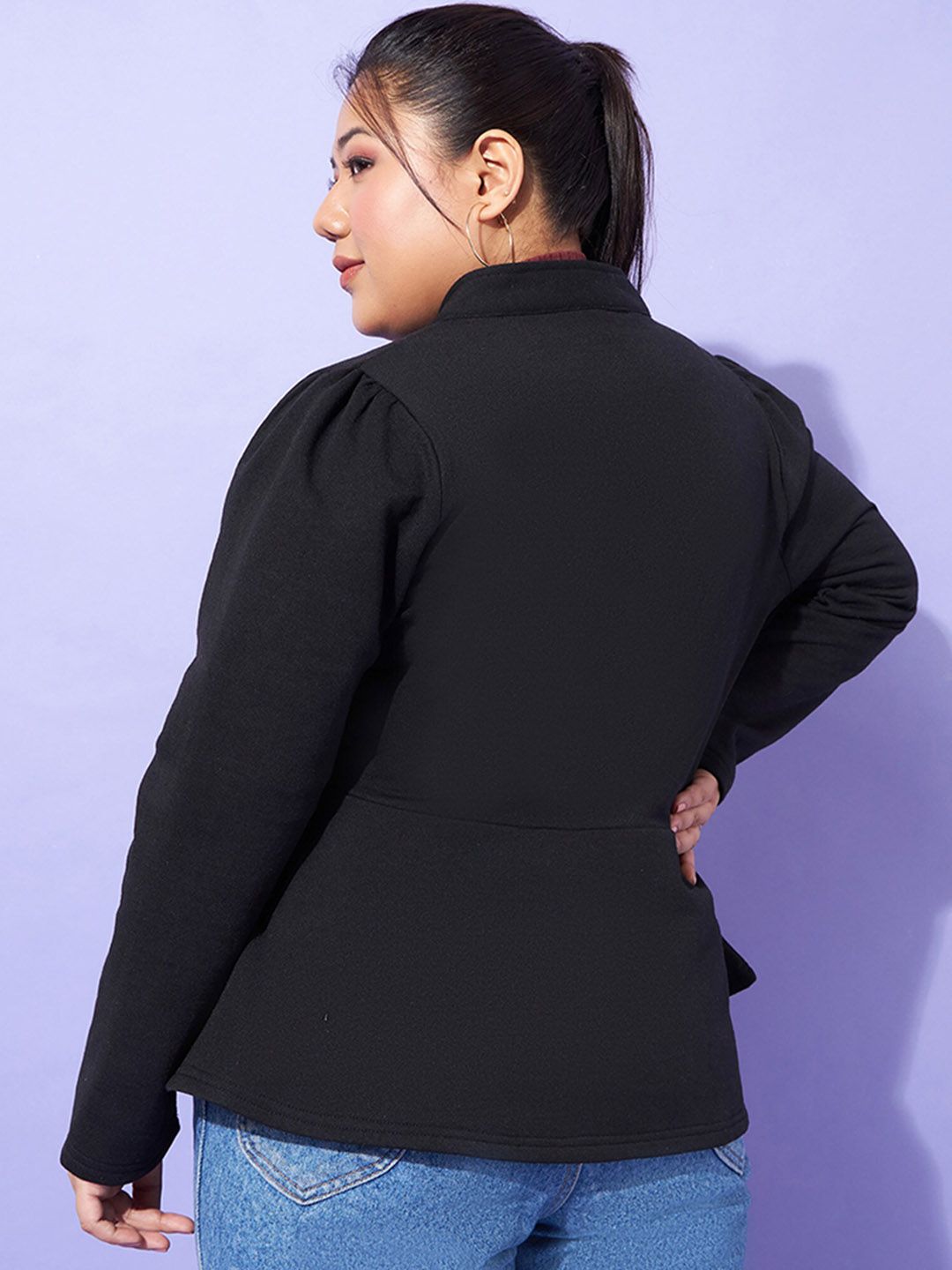 SASSAFRAS Curve Plus Size Black Mandarin Collar Tailored Jacket