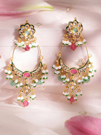 Rubans 22k berbilang warna emas & Kundan Studded Chandbali Anting-anting dengan manik-manik