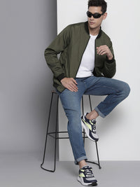 The Indian Garage Co Men Slim Fit Zip-Front Bomber Jacket with Zip Pockets