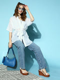 Berrylush Women Classic White Printed Sheer Shrug