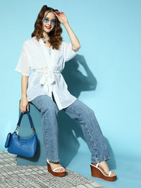 Berrylush Women Classic White Printed Sheer Shrug