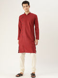 SOJANYA Lelaki Maroon Solid Angrakha Kurta Lurus