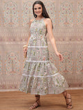 Vishudh Women Halter Neck Ethnic Motifs Print Layered Empire Midi Dress