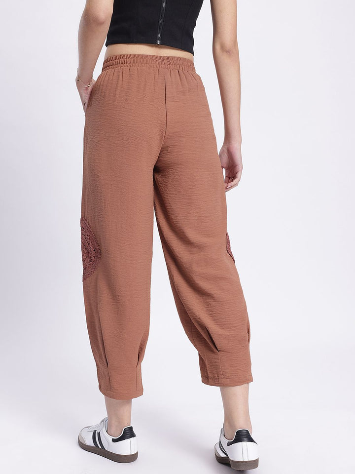 DressBerry Women Easy Elegance Crochet Patchwork Crop Pleated Trousers