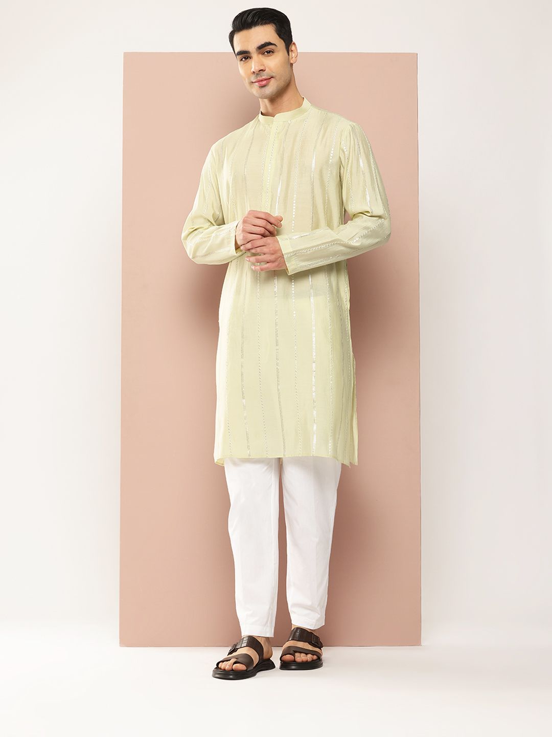 See Designs Men Embroidered Sequinned Chanderi Silk Kurta with Pyjamas