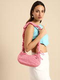 DressBerry Textured Self Design Half Moon Hobo Bag