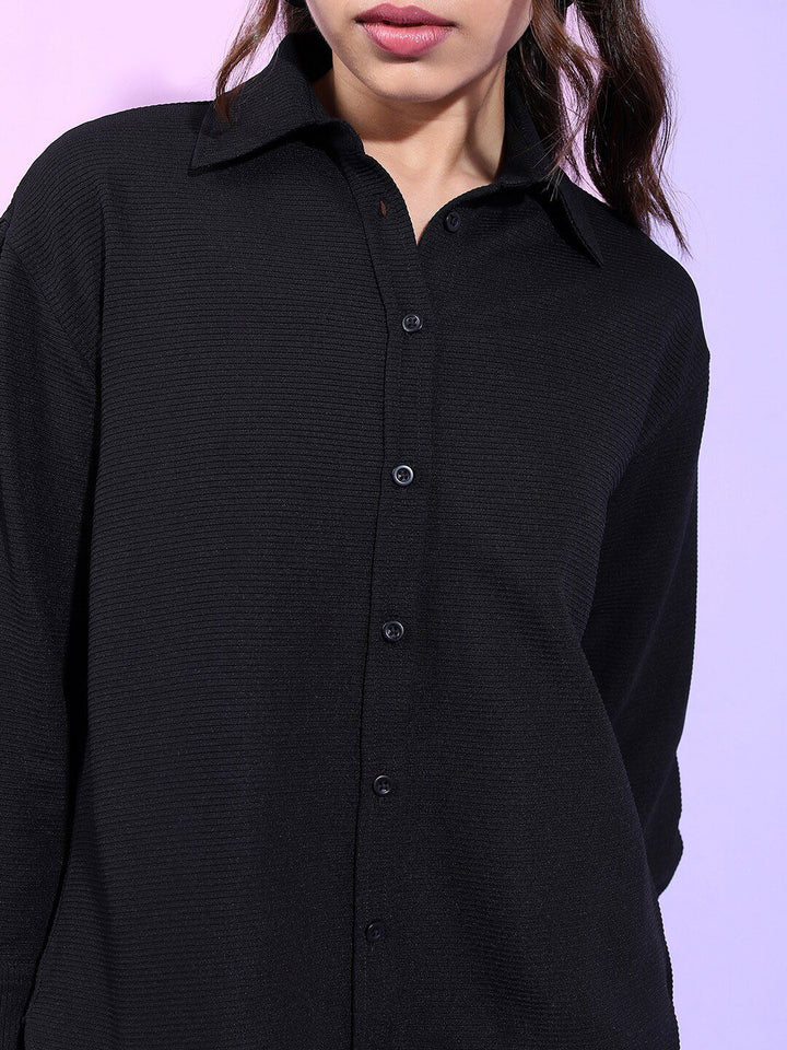 Tokyo Talkies Women Structured Knitted Shirt with Short