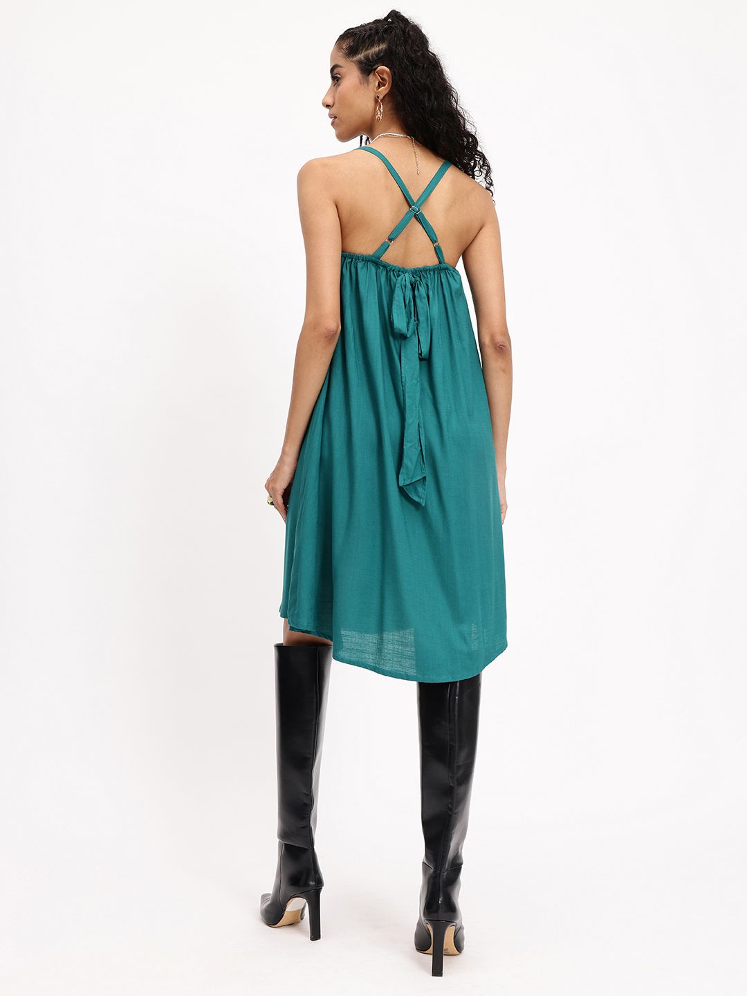 DressBerry Cascading Crush Bow Detailed Smocked A-Line Dress
