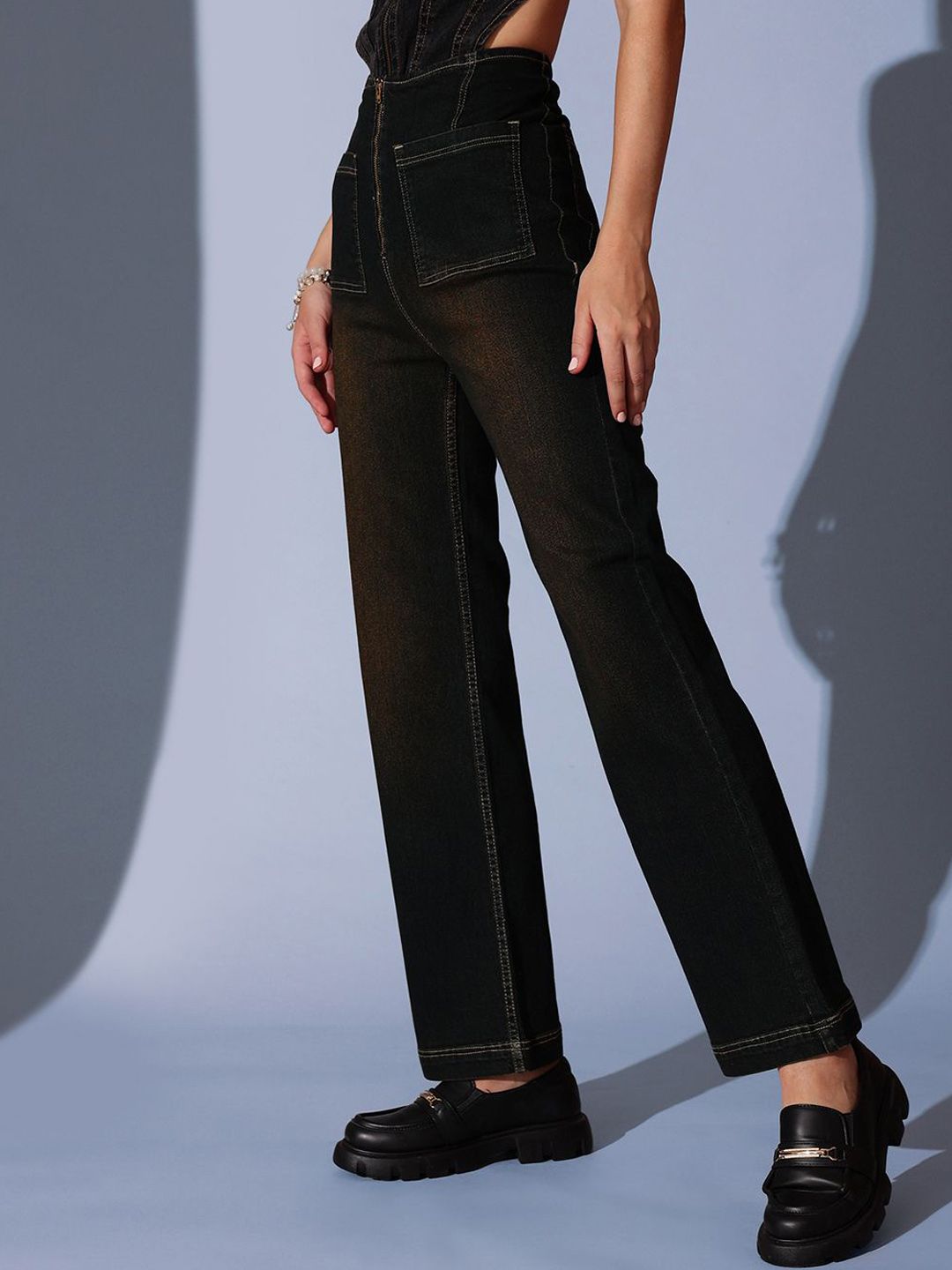 STREET 9 Women Comfort  High-Rise Low Distress Wide Leg Jeans