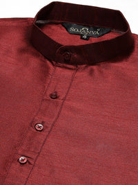 SOJANYA Men Maroon Mirror Work Kurta with Churidar with Nehru Jacket