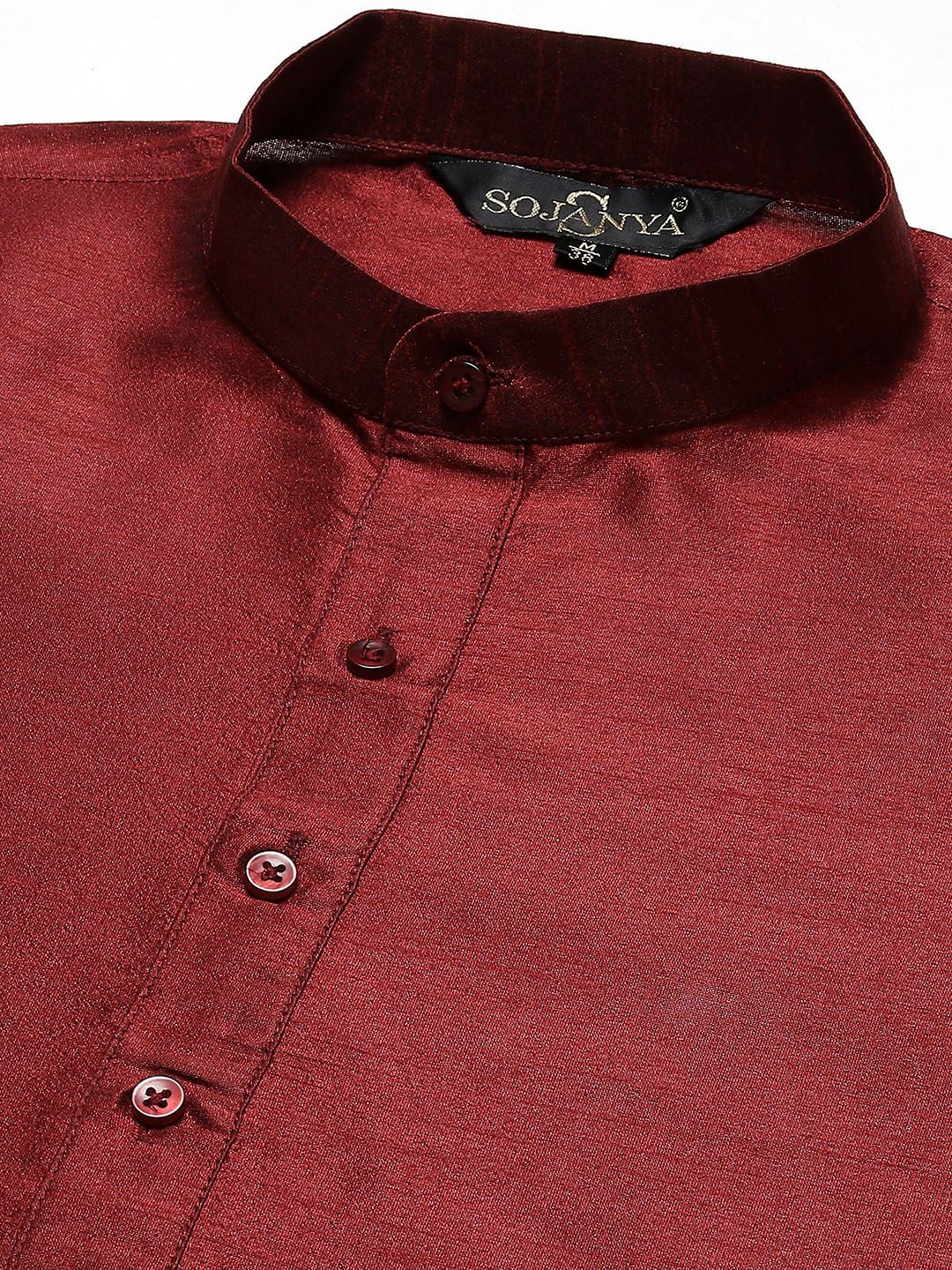 SOJANYA Men Maroon Mirror Work Kurta with Churidar with Nehru Jacket
