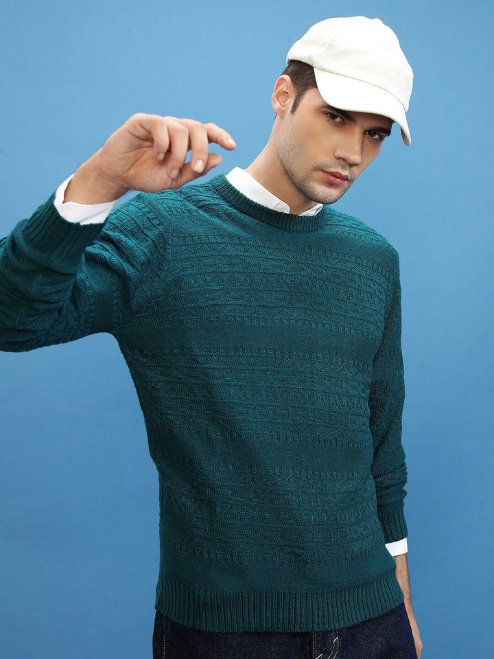 HIGHLANDER Self Design Open Knit Acrylic Pullover Sweater