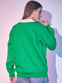STREET 9 Green Graphic Printed Fleece Sweatshirt