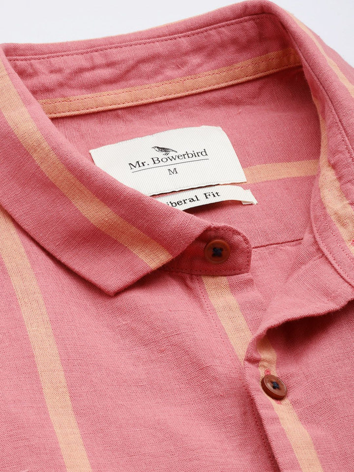 Mr Bowerbird Liberal Fit Linen Cotton Opaque Striped Casual Shirt