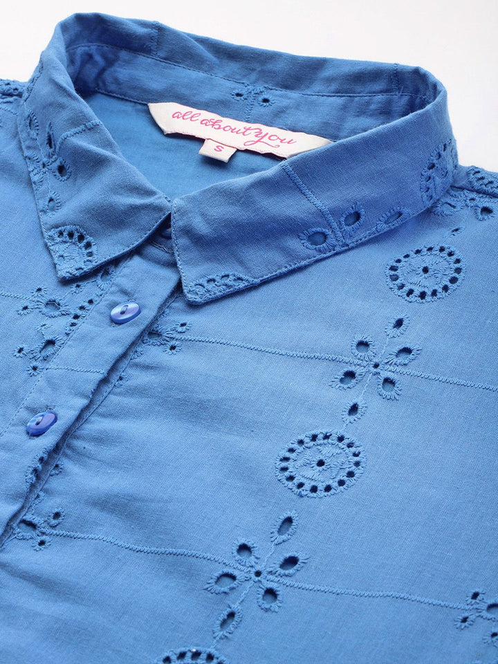 all about you Schiffli Pure Cotton A-Line Dress with Belt