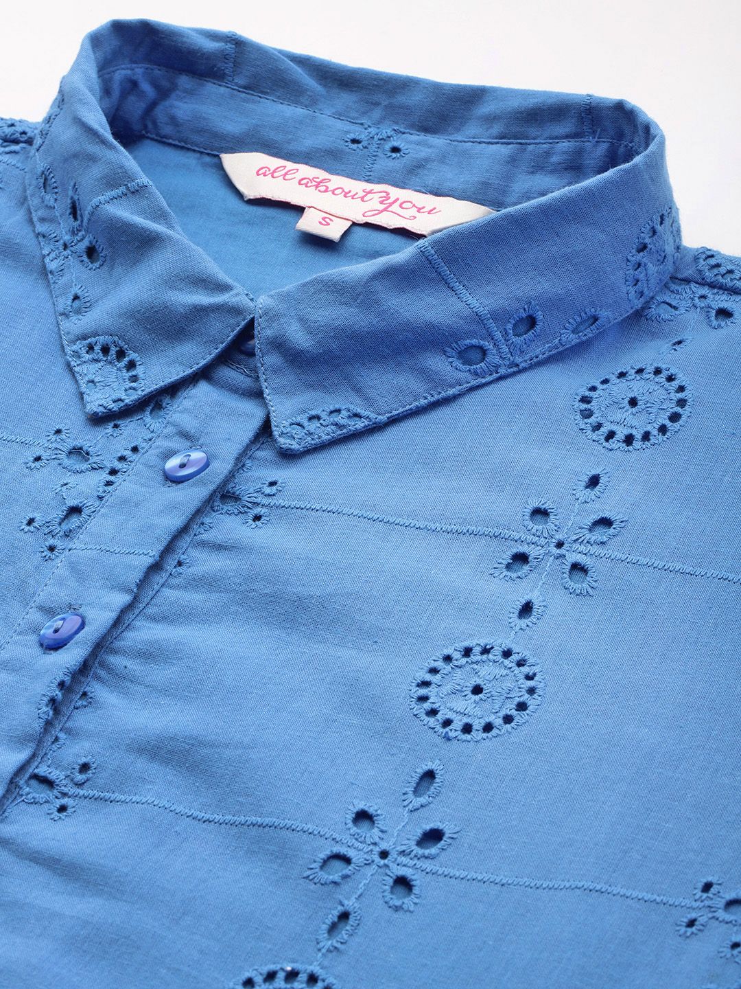 all about you Schiffli Pure Cotton A-Line Dress with Belt