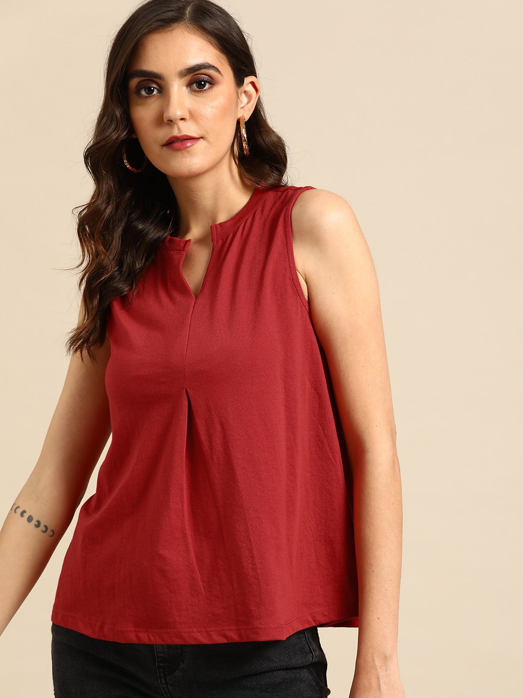 all about you Women Rust Red Solid Top