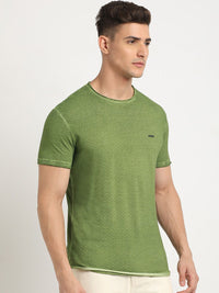 THE BEAR HOUSE Self Design Round Neck Short Sleeves Slim Fit Cotton T-shirt
