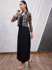 Athena Geometric Printed Embellished V-Neck Sheath Dress With Jacket