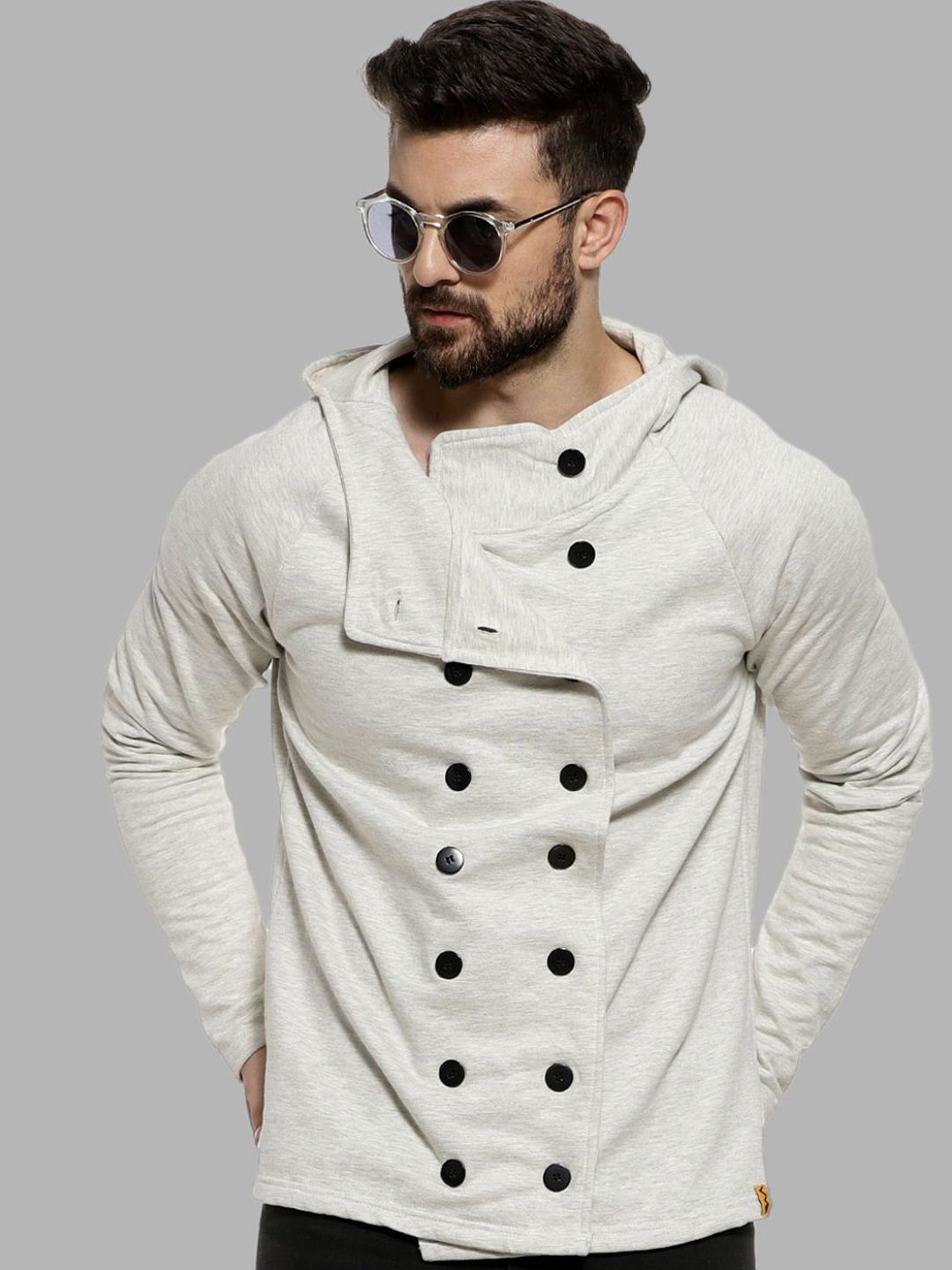 Campus Sutra Men Cream-Coloured Windcheater Outdoor Open Front Jacket