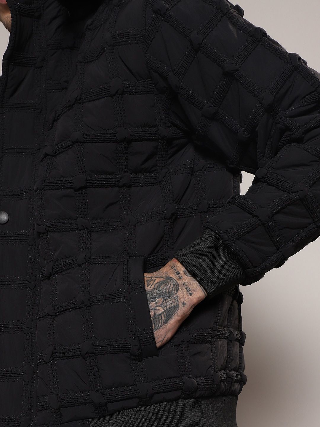 Campus Sutra Self-Design Hooded Windcheater Puffer Jacket
