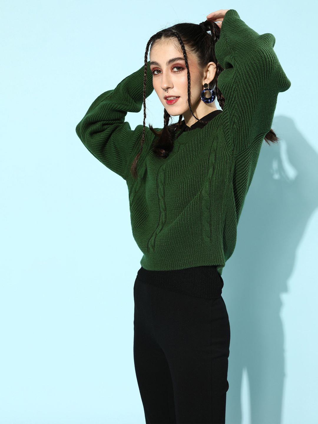 STREET 9 Women Green Acrylic Ribbed Pullover