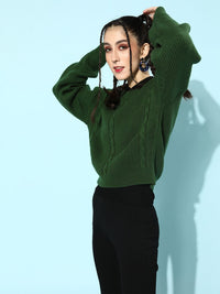 STREET 9 Women Green Acrylic Ribbed Pullover