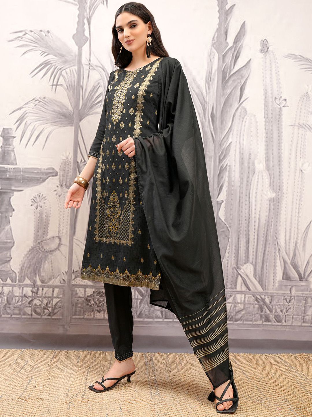 Vishudh Embroidered Straight Kurta & Trousers With Dupatta