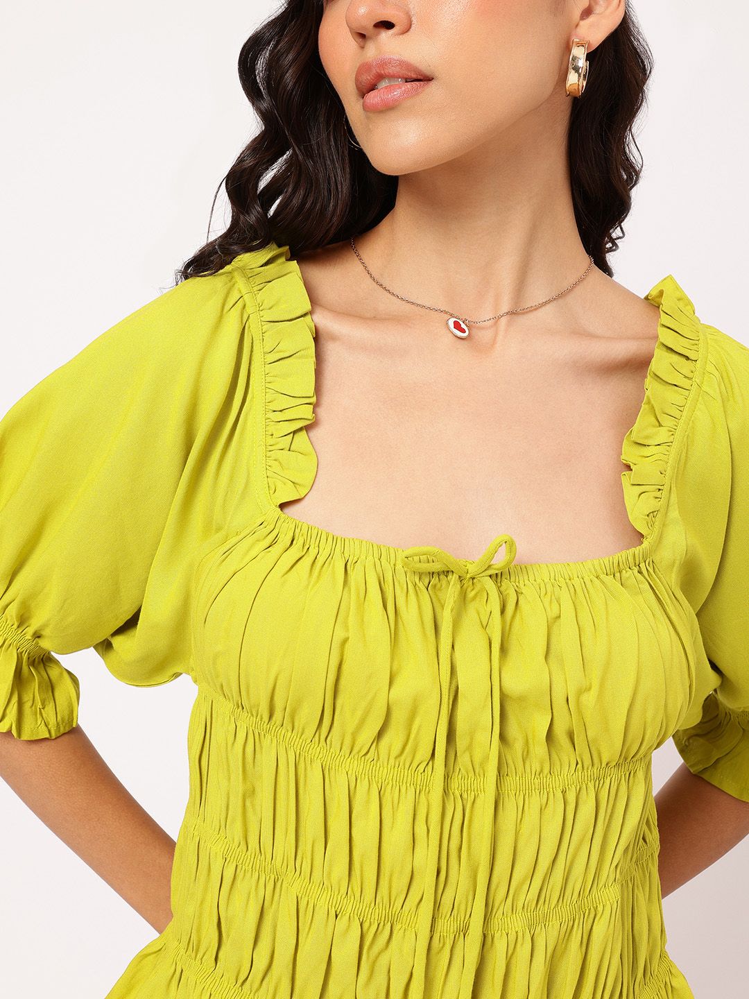 DressBerry Cuteness Overload Square Neck Puff Sleeves Ruched Top