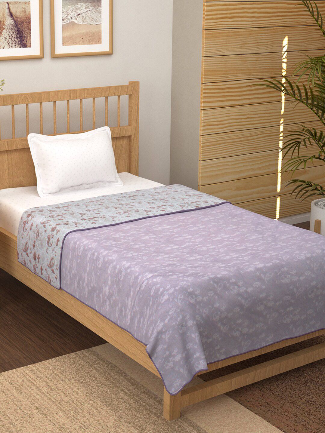 Story@home Purple Printed AC Room 150 GSM Reversible Cotton Single Bed Dohar