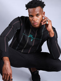 The Indian Garage Co Men Black Striped Sweatshirt