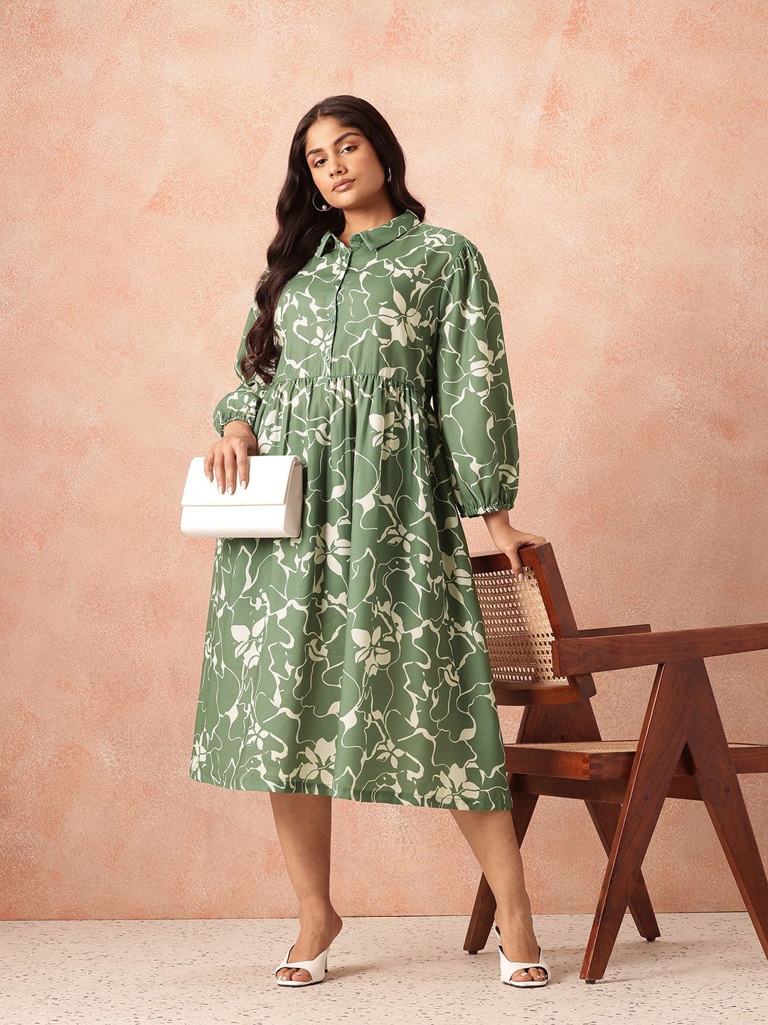 all about you Plus Size Floral Print Shirt Midi Dress