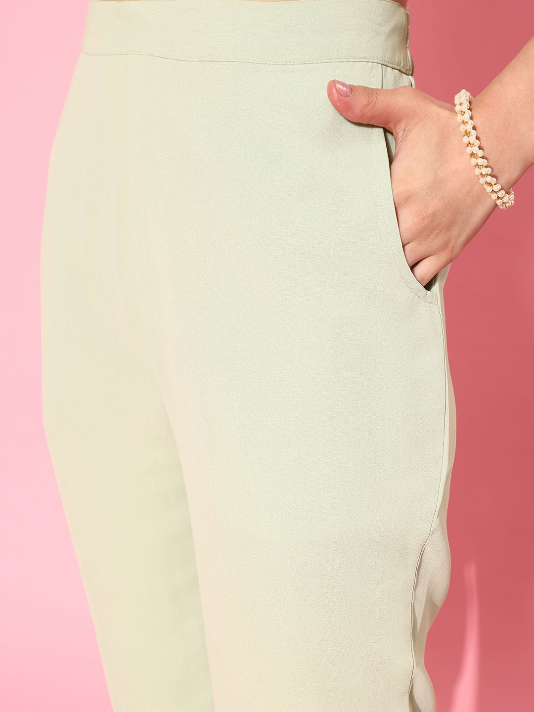 Libas Green Crop Top With Trousers & Shrug