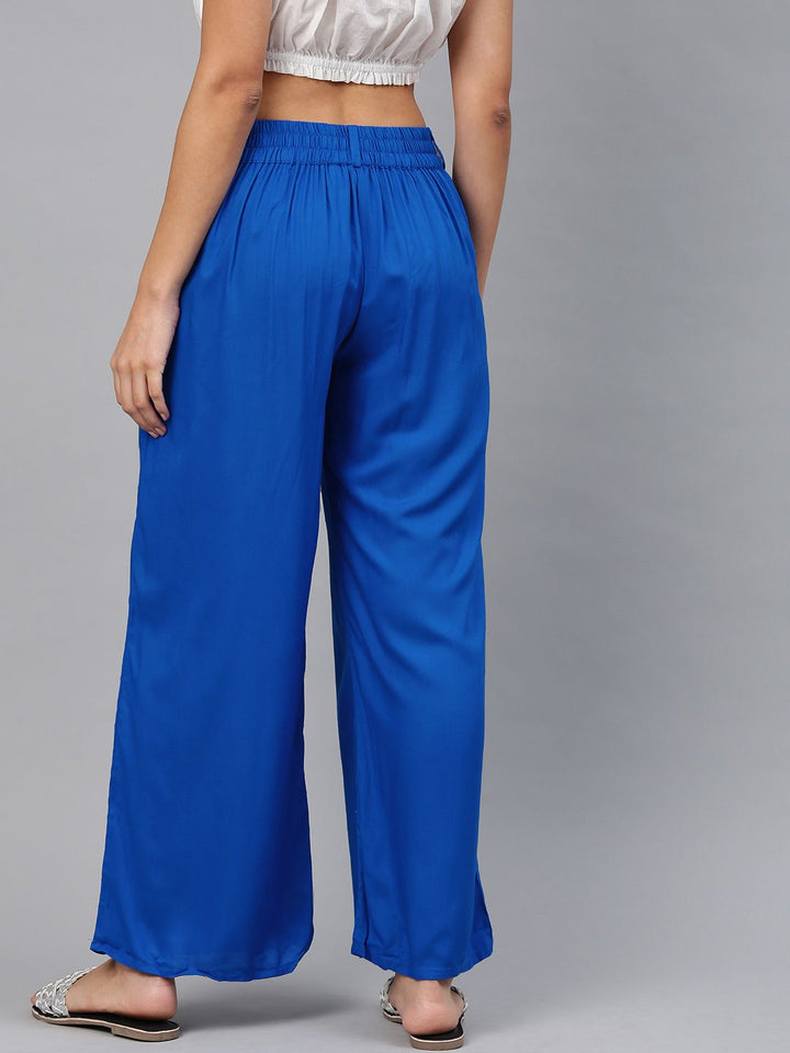 W Women Blue Solid Wide Leg Palazzos