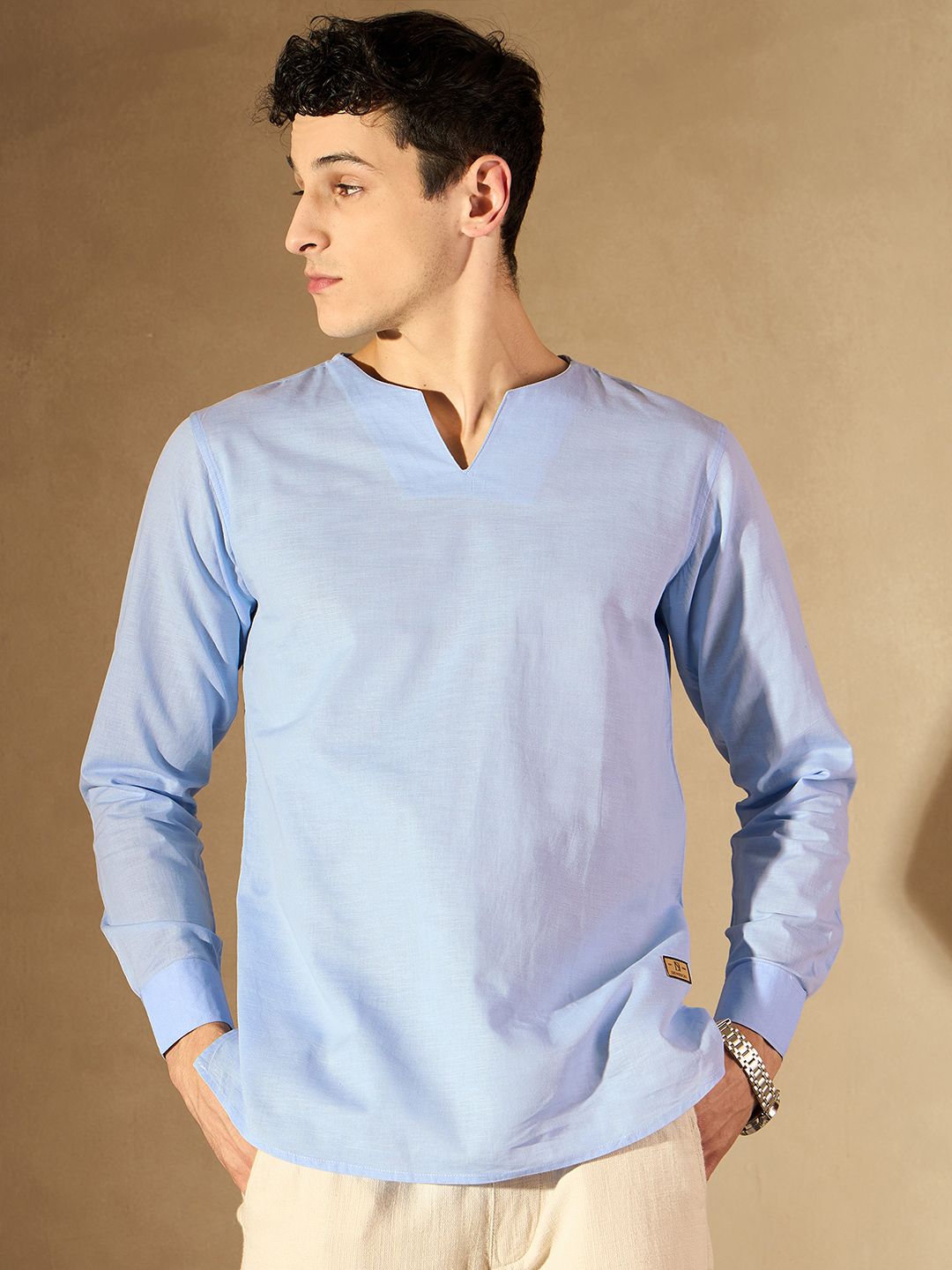 DENNISON Men Blue Comfort Fit Solid Shirt Style Kurta