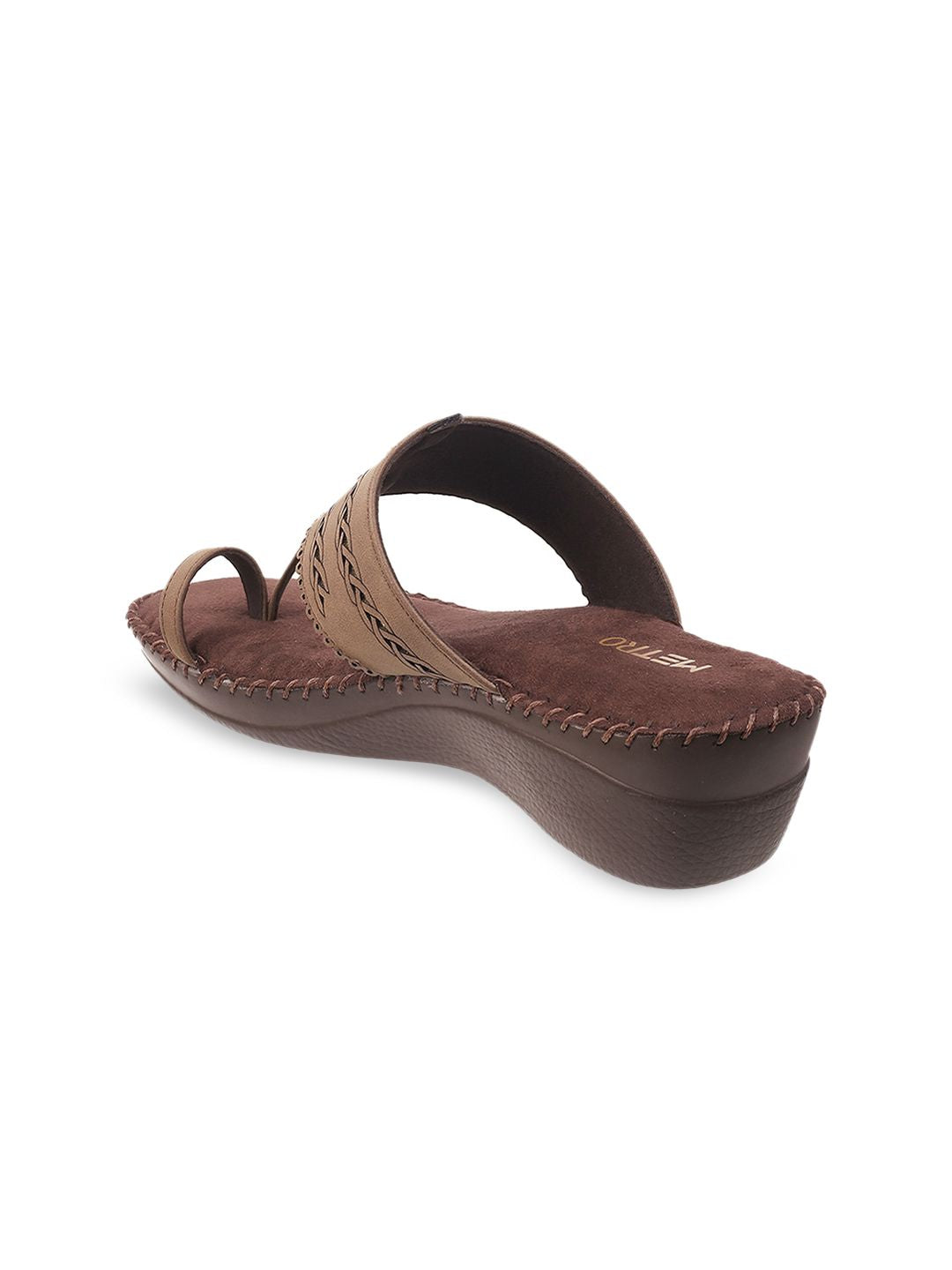 Metro Women Brown Embellished Open Toe Wedges with Laser Cuts