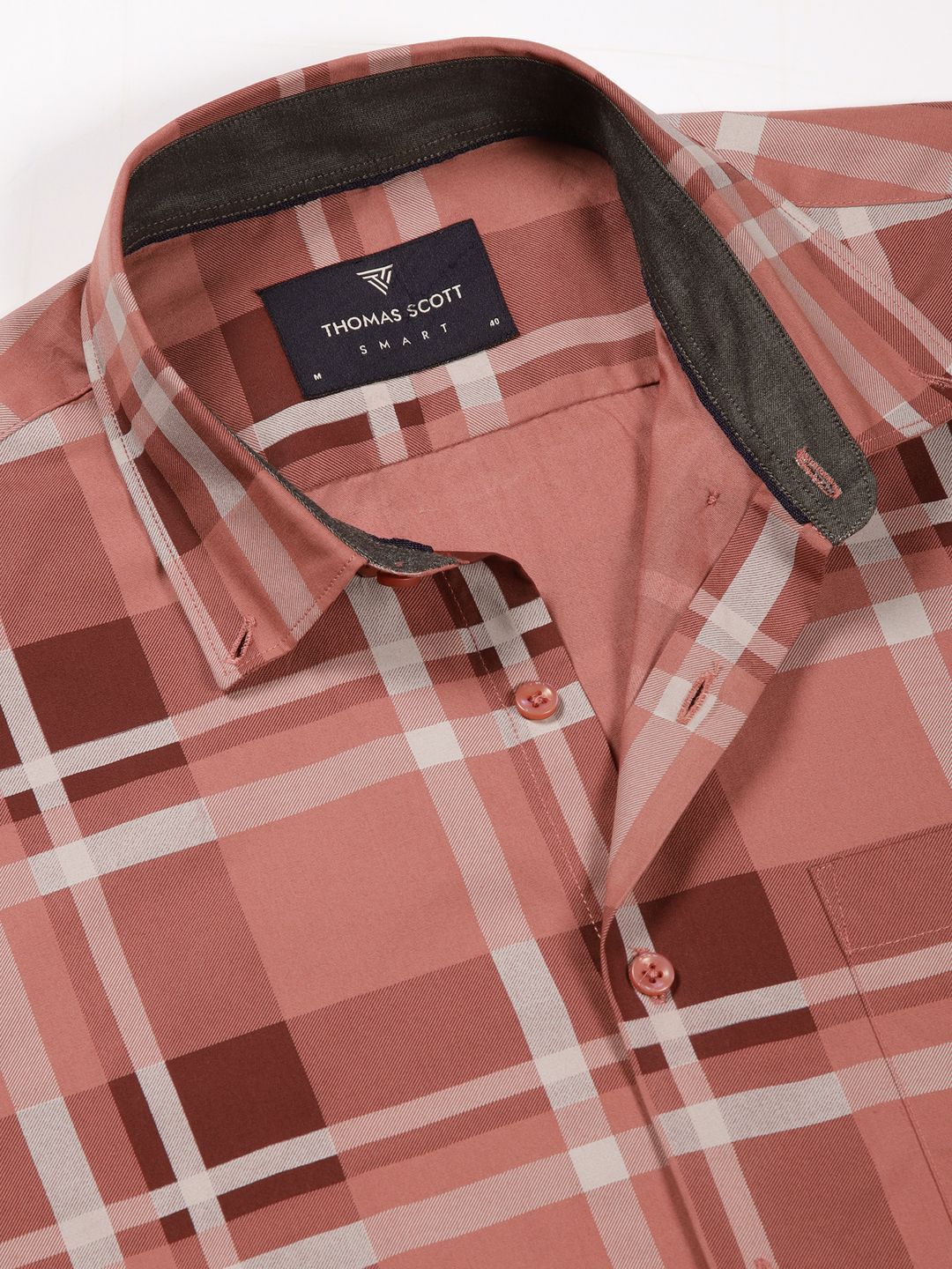 Thomas Scott Men Tartan Checks Button-Down Collar Casual Shirt