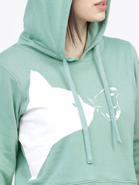Tokyo Talkies Women Green & White Printed Hooded Sweatshirt