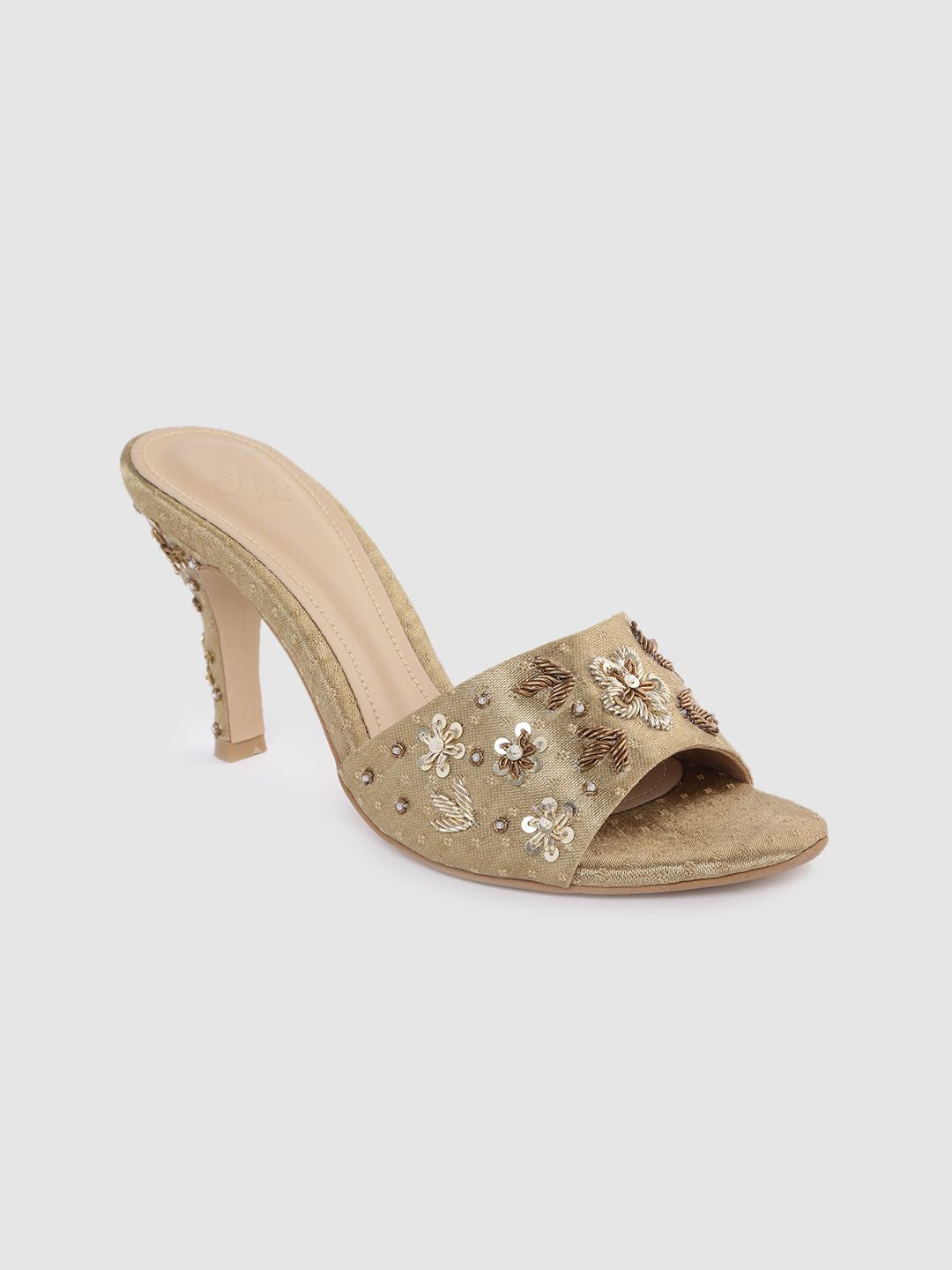 House of Pataudi Gold-Toned & Silver-Toned Embellished Handcrafted Slim Heels
