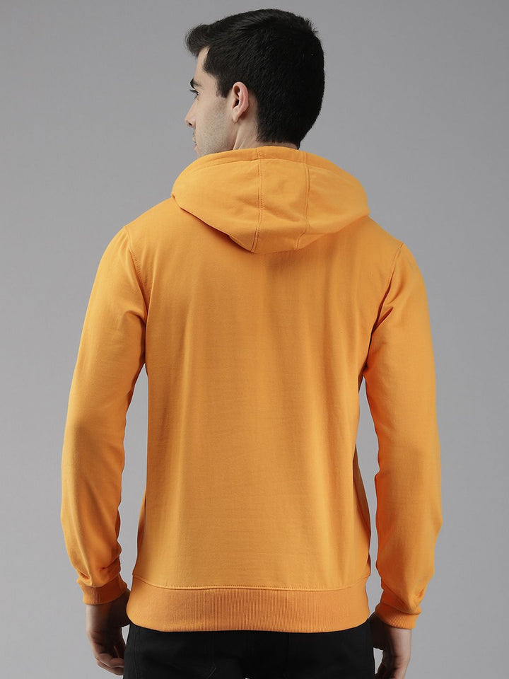 Park Avenue Men Mustard Yellow Striped Hooded Sweatshirt