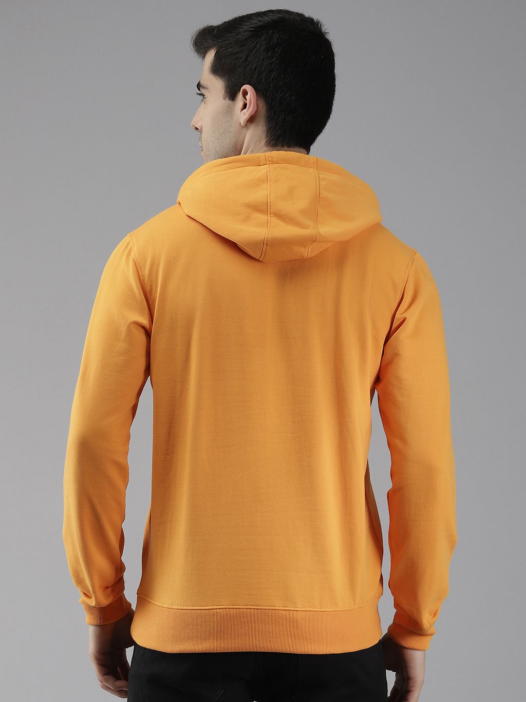 Park Avenue Men Mustard Yellow Striped Hooded Sweatshirt