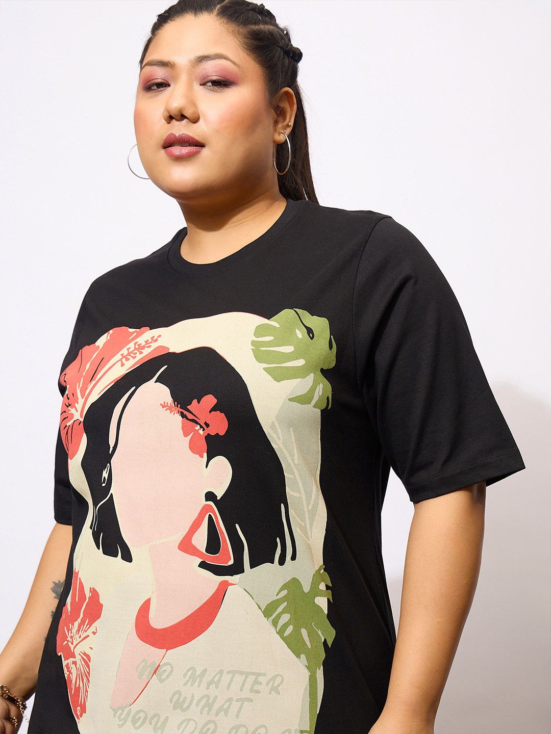 Sassafras Curve Plus Saiz Grafik Bercetak Kapas T Shirt
