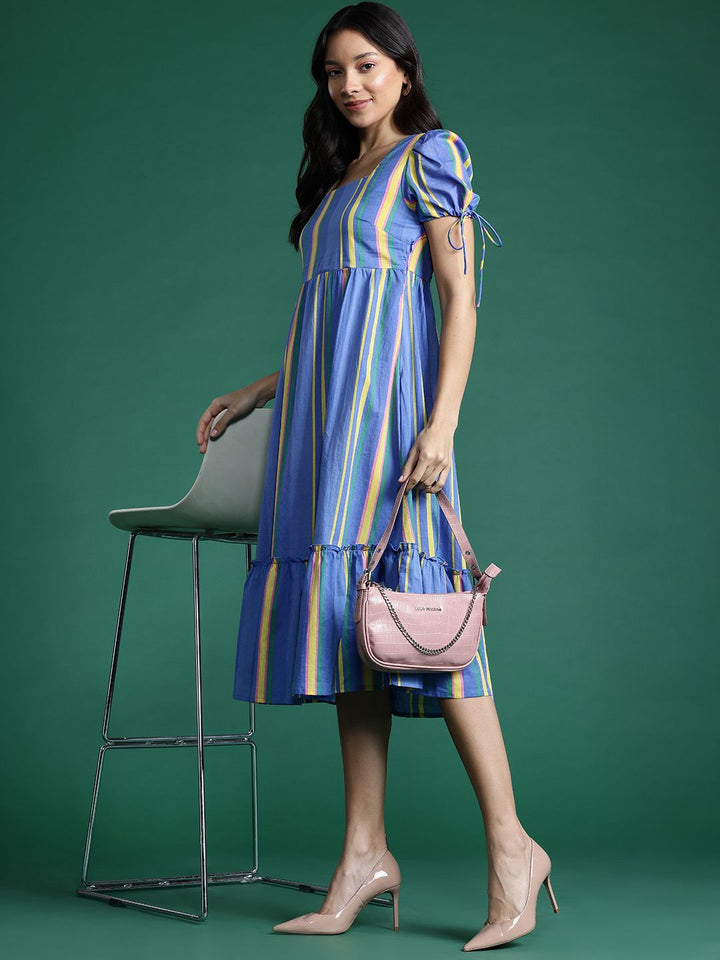 DressBerry Striped Puff Sleeve Fit & Flare Dress