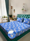 KLOTTHE Blue Conversational Pure Cotton 400 TC Dilengkapi Cadar King Superfine dengan 2 Sarung Bantal-98 x 89 inci