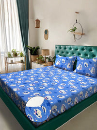 KLOTTHE Blue Conversational Pure Cotton 400 TC Dilengkapi Cadar King Superfine dengan 2 Sarung Bantal-98 x 89 inci