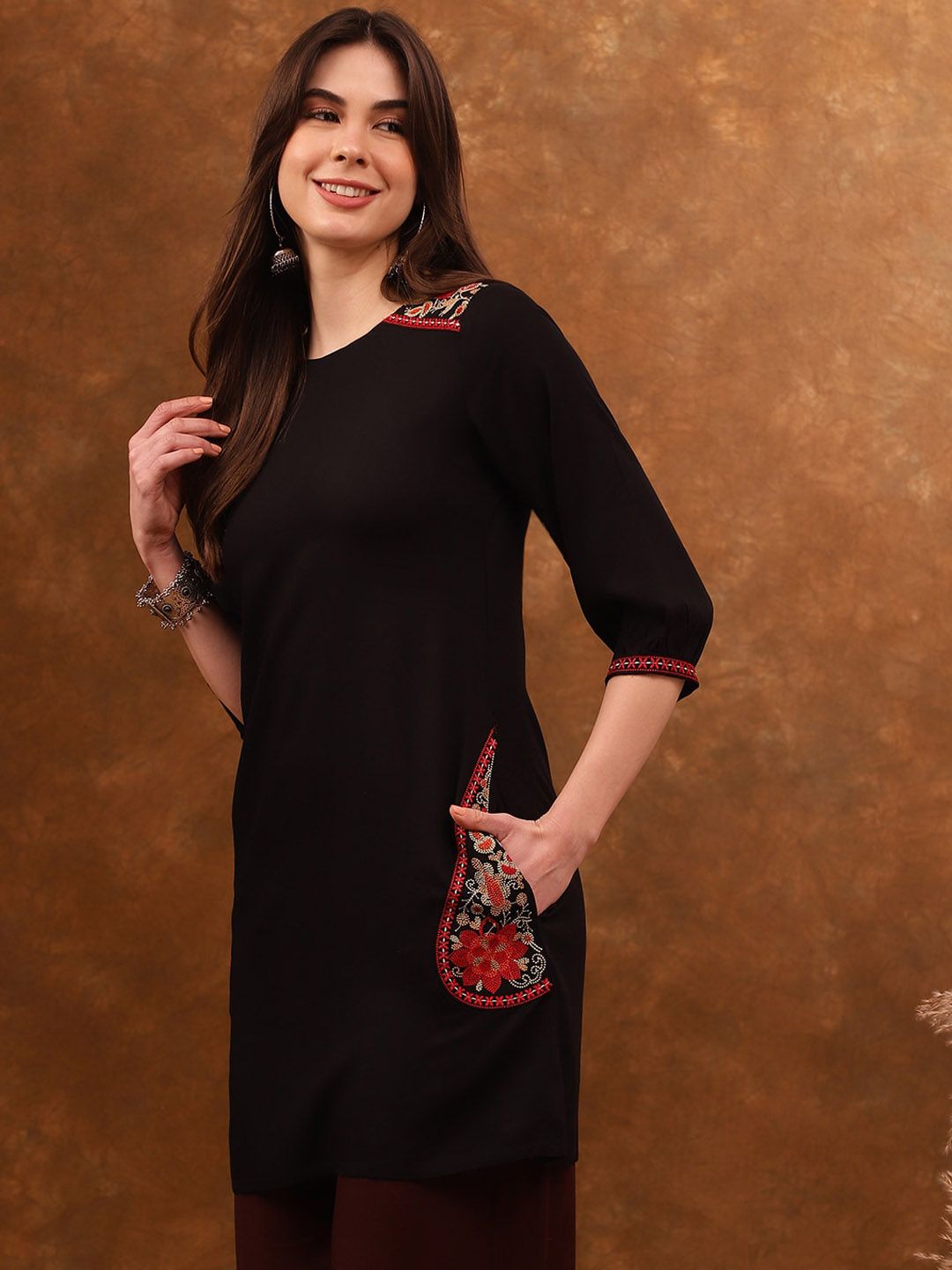 Anouk Ethnic Motifs Embroidered A-Line Kurta