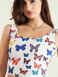Berrylush Printed Round Neck Sleeveless Crop T-shirt