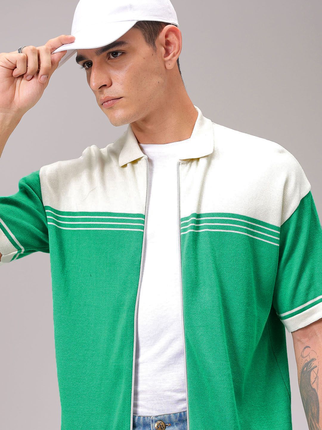 The Indian Garage Co Men Relaxed Fit Striped Flat Knit Polo Resortwear Shirt